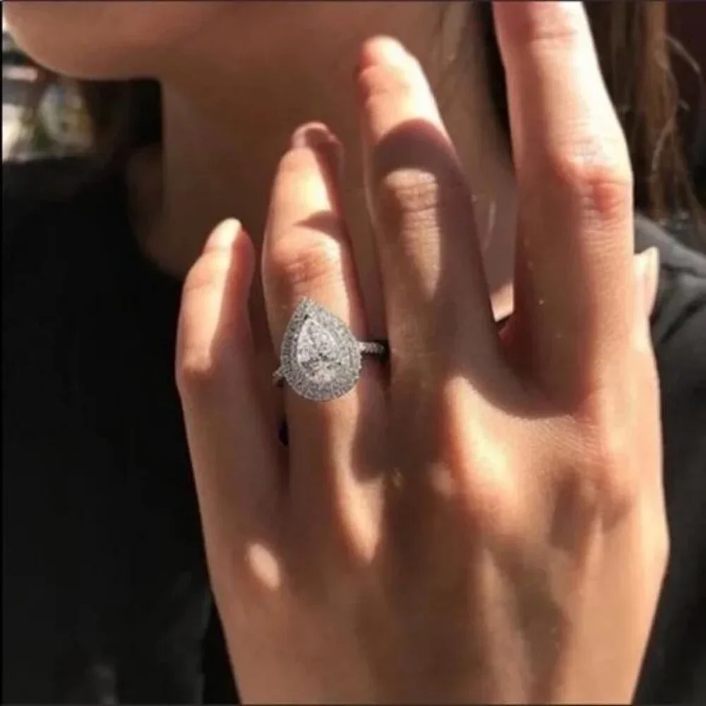 NEW PEAR CUT 925 STERLING STERLING DIAMOND RING - Picture 3 of 7